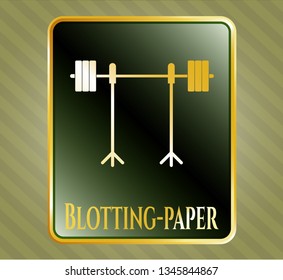  Shiny emblem with barbell on rack icon and Blotting-paper text inside