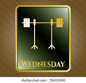  Shiny emblem with barbell on rack icon and Wednesday text inside