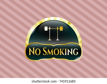  Shiny emblem with barbell on rack icon and No Smoking text inside