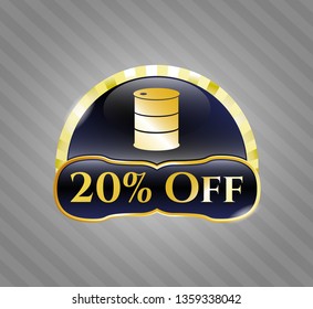  Shiny emblem with barrel icon and 20% Off text inside