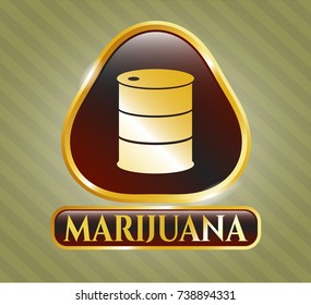  Shiny emblem with barrel icon and Marijuana text inside