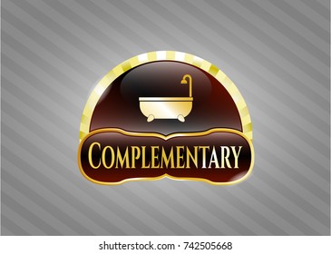  Shiny emblem with bathtub icon and Complementary text inside