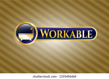  Shiny emblem with bathtub icon and Workable text inside