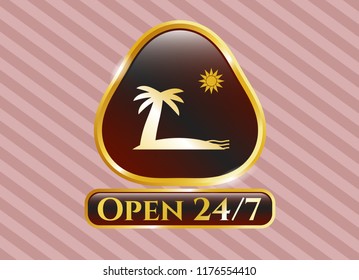  Shiny emblem with beach icon and Open 24/7 text inside