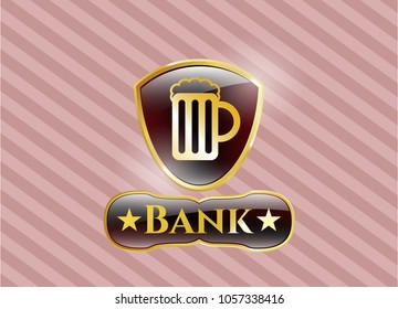  Shiny emblem with beer jar icon and Bank text inside
