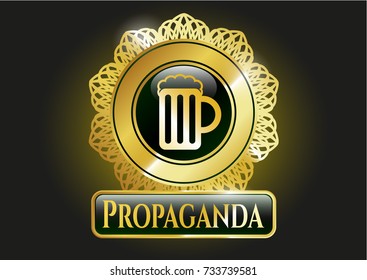  Shiny emblem with beer jar icon and Propaganda text inside