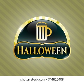  Shiny emblem with beer jar icon and Halloween text inside