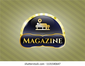  Shiny emblem with bench press icon and Magazine text inside