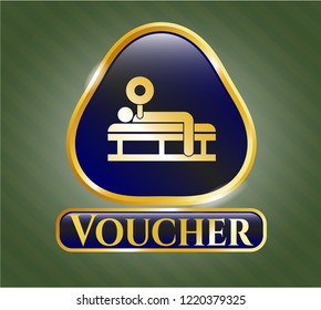  Shiny emblem with bench press icon and Voucher text inside