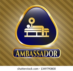  Shiny emblem with bench press icon and Ambassador text inside