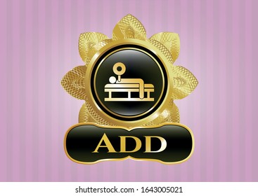  Shiny emblem with bench press icon and Add text inside