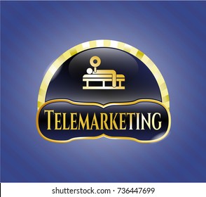  Shiny emblem with bench press icon and Telemarketing text inside