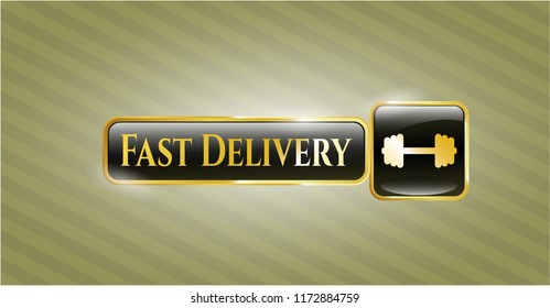  Shiny emblem with big dumbbell icon and Fast Delivery text inside