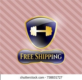  Shiny emblem with big dumbbell icon and Free Shipping text inside