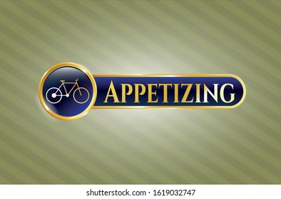  Shiny emblem with bike icon and Appetizing text inside