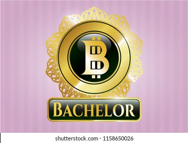  Shiny emblem with bitcoin icon and Bachelor text inside