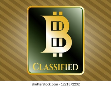  Shiny emblem with bitcoin icon and Classified text inside