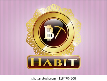  Shiny emblem with bitcoin mining icon and Habit text inside