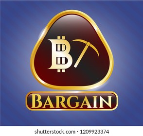  Shiny emblem with bitcoin mining icon and Bargain text inside