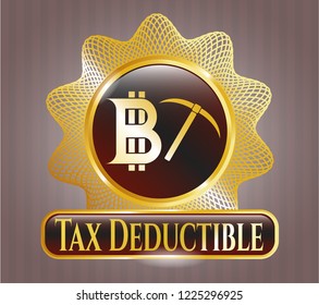  Shiny emblem with bitcoin mining icon and Tax Deductible text inside