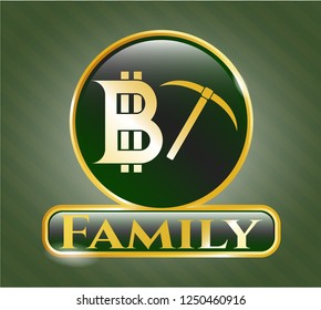  Shiny emblem with bitcoin mining icon and Family text inside