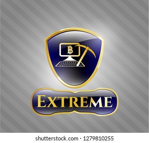  Shiny emblem with bitcoin mining icon and Extreme text inside