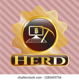 Shiny emblem with bitcoin mining icon and Herd text inside