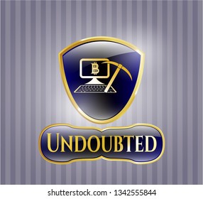  Shiny emblem with bitcoin mining icon and Undoubted text inside