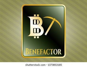  Shiny emblem with bitcoin mining icon and Benefactor text inside
