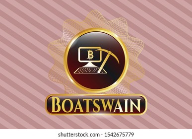  Shiny emblem with bitcoin mining icon and Boatswain text inside