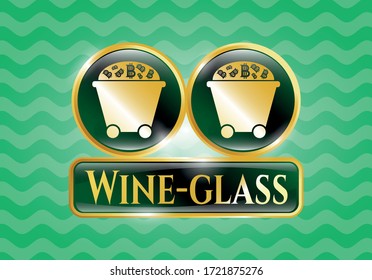 Shiny emblem with Bitcoin mining trolley icon and Wine-glass text inside