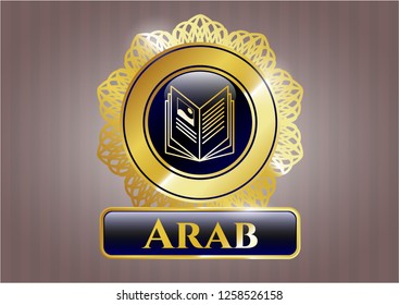  Shiny emblem with book icon and Arab text inside
