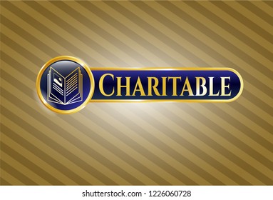  Shiny emblem with book icon and Charitable text inside
