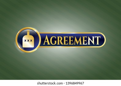  Shiny emblem with bottle of alcohol icon and Agreement text inside