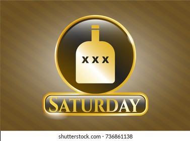  Shiny emblem with bottle of alcohol icon and Saturday text inside