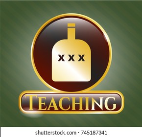  Shiny emblem with bottle of alcohol icon and Teaching text inside