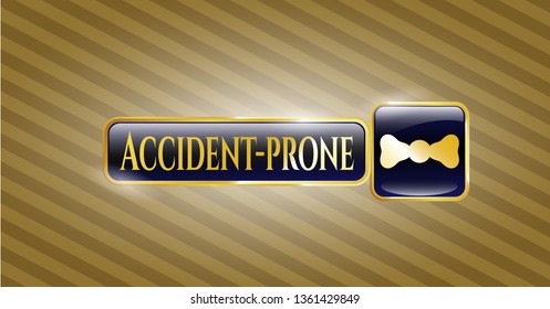  Shiny emblem with bow tie icon and Accident-prone text inside