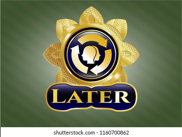  Shiny emblem with brain storm icon and Later text inside