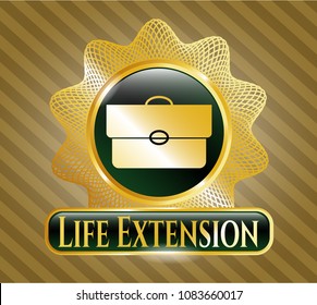 Shiny emblem with briefcase icon and Life Extension text inside