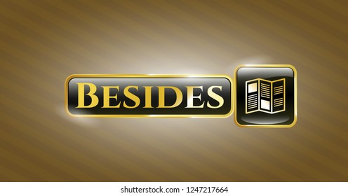  Shiny emblem with brochure icon and Besides text inside