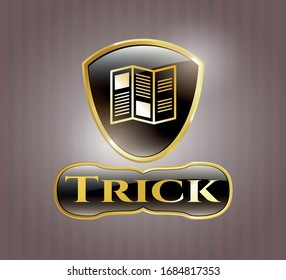  Shiny emblem with brochure icon and Trick text inside