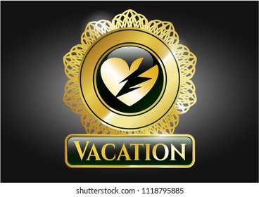  Shiny emblem with broken heart icon and Vacation text inside