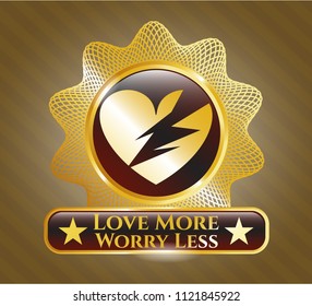  Shiny emblem with broken heart icon and Love More Worry Less text inside
