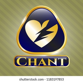  Shiny emblem with broken heart icon and Chant text inside