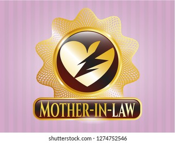  Shiny emblem with broken heart icon and Mother-in-law text inside