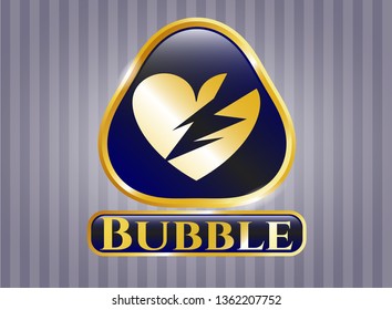  Shiny emblem with broken heart icon and Bubble text inside