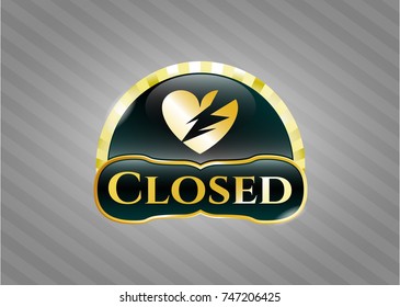  Shiny emblem with broken heart icon and Closed text inside