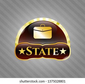  Shiny emblem with business briefcase icon and State text inside