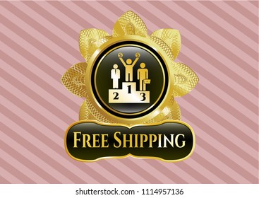  Shiny emblem with business competition, podium icon and Free Shipping text inside