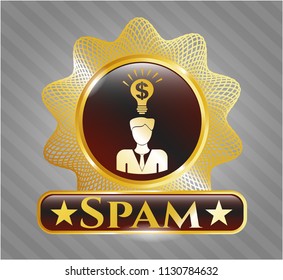  Shiny emblem with business idea icon and Spam text inside